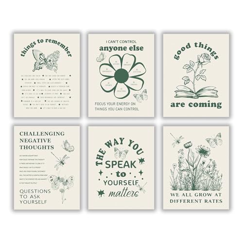 QPOKLAF Sage Green Wall Art Canvas Prints Mental Health Art Poster Girls Bedroom Inspirational Wall Dedor,Office Dorm Motivational Decorations Set of 6 (8x10inch,Unframed) - color: Sage Green Wall Prints Mental Health Art Poster