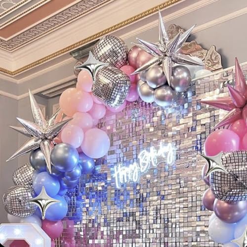 Silver Star Foil Balloons Kit with 6 Pack 12 Point Star Balloons Starburst Cone Balloons Spike Balloons and 10Pcs Four Pointed Star Balloos for Wedding Baby Shower Photo Booth Birthday Party Supplies - style: Silver Star Explosion Balloons