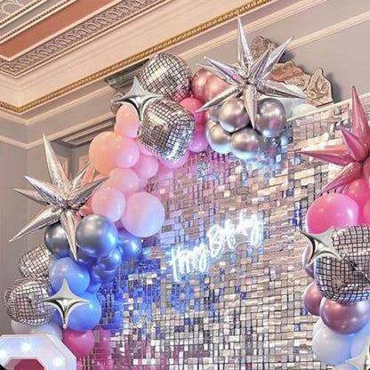 Silver Star Foil Balloons Kit with 6 Pack 12 Point Star Balloons Starburst Cone Balloons Spike Balloons and 10Pcs Four Pointed Star Balloos for Wedding Baby Shower Photo Booth Birthday Party Supplies - style: Silver Star Explosion Balloons