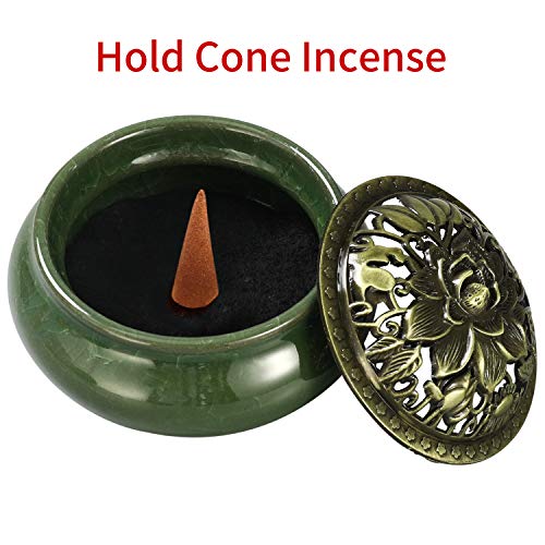 Miupoo Stick Incense Burner and Cone Incense Holder with Brass Incense Stick Holder Ceramic Ash Catcher (Dark Green) - color: Dark Green
