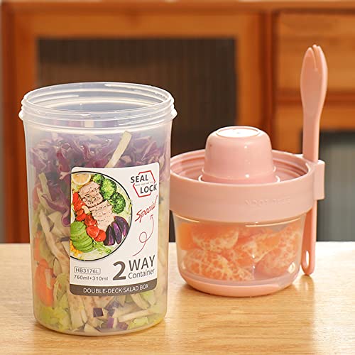 Fresh Salad to Go Container Set, 2022 Keep Fit Salad Meal Shaker Cup with Fork & Salad Dressing Holder, Portable Fruit Vegetable Salad Cup for Lunch