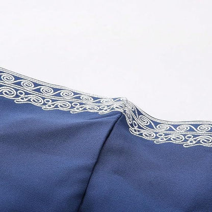 Men's Hooded Thobe - Traditional Embroidered Muslim Islamic Kaftan, Half-Zip Middle Eastern Arabic Robe - color: Blue, size: Small