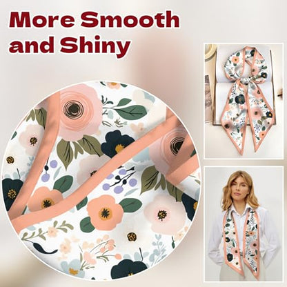 Head Hair Scarf Neck Silk Feeling Scarves Long Thin Satin Fashion Handbag Cute Decoration Women Girls 59 * 6.7'' - color: O-7-flower