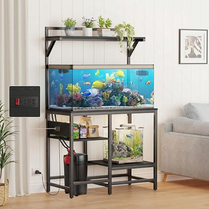 40 Gallon Fish Tank Stand for Standard & Breeder Tanks, Black | Fits 40 Gal Long, Tall & Breeder Tanks for Aquarium, Reptile Terrarium & Turtle Tank. Top Shelf, AC Outlets, 37.4"L x 19.7"W - size: 40 Gallon