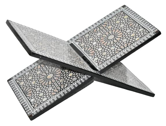 Islamic Muslim Quran Holder Stand Beech Wood Inlaid Mother of Pearl Egyptian Handmade (m01) - style: m01