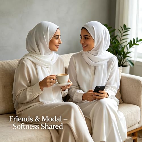 Jersey Hijab Scarf for Women,Lightweight Muslim Turban Head Scarf Modal Feel Hijab Coverings for Prayer with Clip - color: White