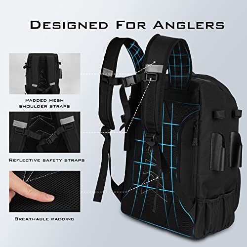 KastKing KarryAll Fishing Backpack with Rod Holder 4 Tackle Boxes, 40/26L | Tackle Bag Storage Fishing Gear and Equipment, Water‑Resistant Material, Fishing Gift for Men - color: A: Large (40 L) - Black