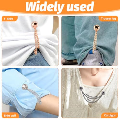 8Pcs Magnetic Clothing Clips with Chain, Multi-Function Magnetic Clothing Clips for Women Clothes Sleeves, Blouses, T Shirt, Pants(Color:Gold+Silver+Black+Rose Gold)