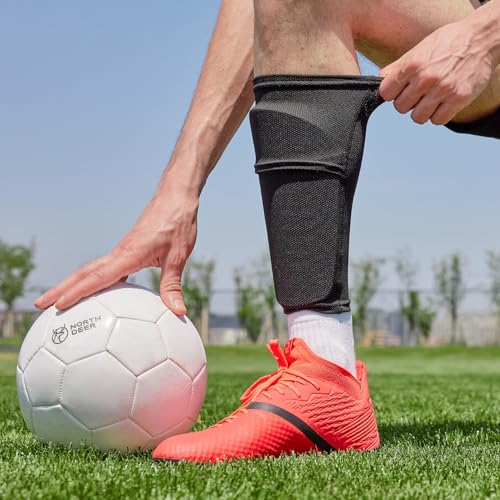 Northdeer Soccer Shin Guards Sleeves with Optimized Insert Pocket(1Pair) - color: black, size: S (3'3"-4'7")