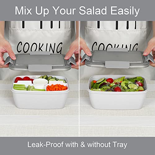Caperci Large Salad Container for Lunch - Better Adult Bento Lunch Box 68 oz, 5-Compartment Tray, 2pcs 3-oz Sauce Cups, Stackable, BPA-Free (Gray) - color: Gray