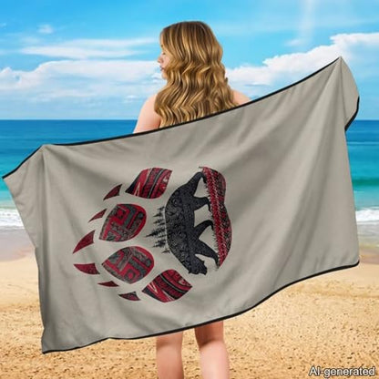 Aztec Bear Print Car Seat Towel Covers Front Seats Bear Claw Print Car Seat Hoodie Cover 60 x 33 Inch Absorbent Microfiber Towels for Gym Workout, Running, Swimming, Beach and Hiking - color: Brown - Aztec Bear Bear Claw