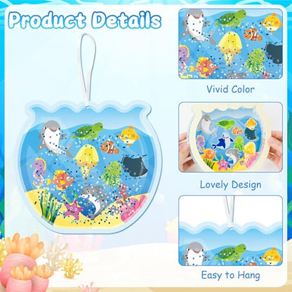 WATINC Ocean Animals Aquarium Scene DIY Fish Tank Craft Kit - Art Supplies with Glitter Sequins for Kids School Classroom (12Pcs)
