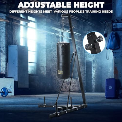 Clevich Height Adjustable Punching Bag Stand, Heavy Duty Boxing Stand, Steel Sandbag Rack - Supports Up to 150 lbs for Home Gym Fitness