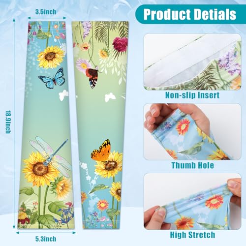Bebila Gardening Sleeves for Women Farm UV Sun Protection Anti-Scratch Cooling Sleeves with Thumb Hole Arms Cover Outdoors - color: Gradient Blue Green
