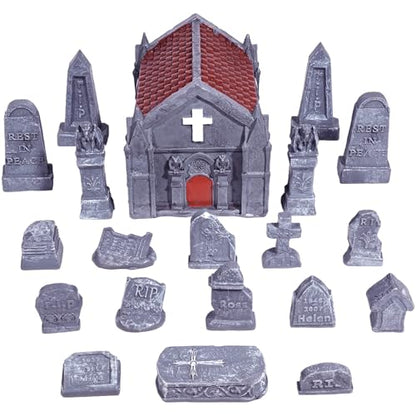 Rileryan 20 PCS Miniature Gravestone Tombstones Figurines | DIY Graveyard Cemetery Scenes Gargoyle Church for Halloween Village Decorations Accessories Haunted Scenery Terrain
