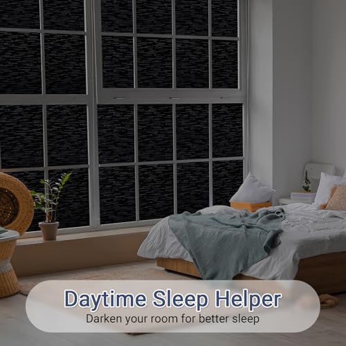 Haton Window Privacy Film, Black Stripe Non-Adhesive, 23.6" x 78.7" | Static Cling Non-Adhesive Film, Full Light Block, Blocks UV & Heat, Removable Privacy Cover for Bedroom & Bathroom Windows - color: Black Stripe, size: 23.6" x 78.7"