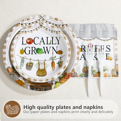 Grencian 96Pcs Locally Grown Baby Shower Decorations Farmers Market Party Plates and Napkins Vegetable Theme Disposable Tableware for Food Market Party Baby Shower Decorations Serves 24 - style: Food Market Baby Sets