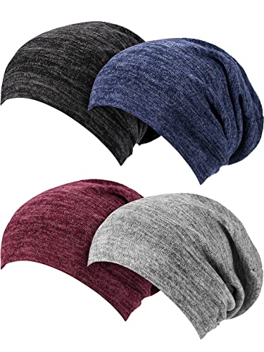 SATINIOR 4 Pieces Satin Lined Sleep Cap Silk Bonnet for Sleeping Women, Silk Hair Wrap Slouch Beanie Hat - color: Line Dark Blue, Line Dark Gray, Line Wine Red, Line Black