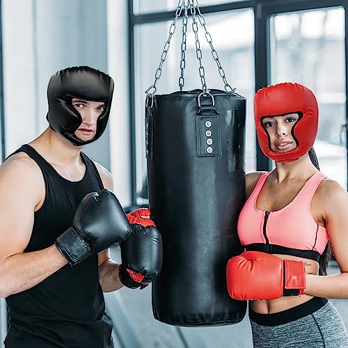 2 Pack Boxing Headgear Equipment for Taekwondo, Sparring, MMA, Muay Thai - Safety Helmet Protective Gear for Men Women Beginners - color: Black,Red