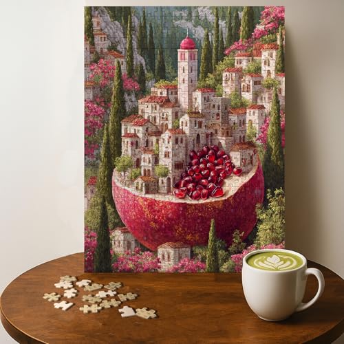 Mediterranean Gemstones Pomegranate Islamic Art HOLY Land Islam Jigsaw Puzzle - 500 Pieces Wooden Puzzle for Adults, Wall Art Gift, Finished Size: 20 x 15 Inch - color: Mediterranean Gemstones Pomegranate Islamic Art Holy Land - 500 Pieces