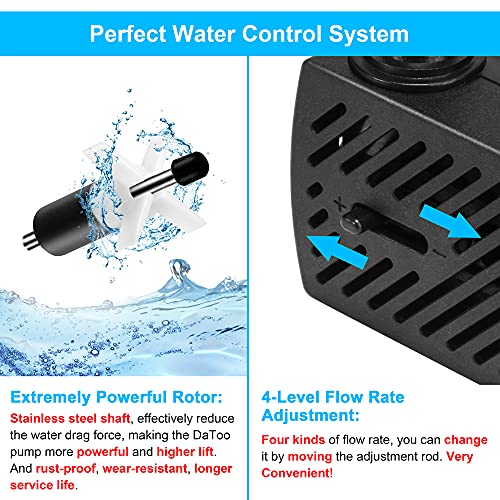 DaToo 95GPH 5W Small Submersible Water Pump Mini Fountain Pump Ultra Quiet For Aquarium Fish Tank Pond Statuary Hydroponics - size: 5W 95GPH (With 3.3ft Free Tubing)