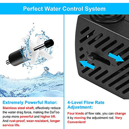 DaToo 95GPH 5W Small Submersible Water Pump Mini Fountain Pump Ultra Quiet For Aquarium Fish Tank Pond Statuary Hydroponics - size: 5W 95GPH (With 3.3ft Free Tubing)