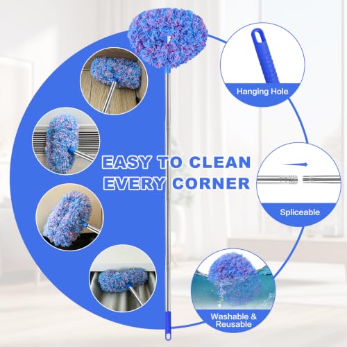 Ceiling Fan Cleaner Duster Reusable Microfiber Ceiling Fan Blade Cleaner Removable Duster with Extension Pole Adjusts 13 to 49.7 Inch for Cleaning Walls Furniture Door Window Top (Blue Pink) - color: Blue Pink
