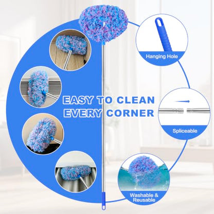 Ceiling Fan Cleaner Duster Reusable Microfiber Ceiling Fan Blade Cleaner Removable Duster with Extension Pole Adjusts 13 to 49.7 Inch for Cleaning Walls Furniture Door Window Top (Blue Pink) - color: Blue Pink