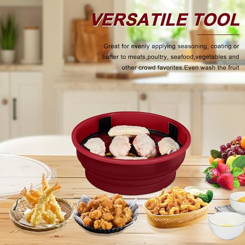 Collapsible Batter Bowl - Breading Bowl Shaker with Lid, Red - color: Red