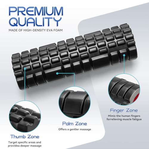 Krightlink 5-in-1 Foam Roller Set, Massage Roller Stick, Massage Ball, Resistance Band for Deep Muscle Massage, Trigger Point Release, Pilates, Yoga (Black-18(2 in 1)) - color: Black-18"(2 in 1)