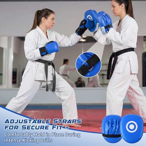 Poen 7 in 1 Taekwondo Kick Pad Boxing Training Equipment Punching Mitts Martial Arts Wrist Band Adjustable Soft Pads Set for Karate Muay Thai MMA Training - color: Blue