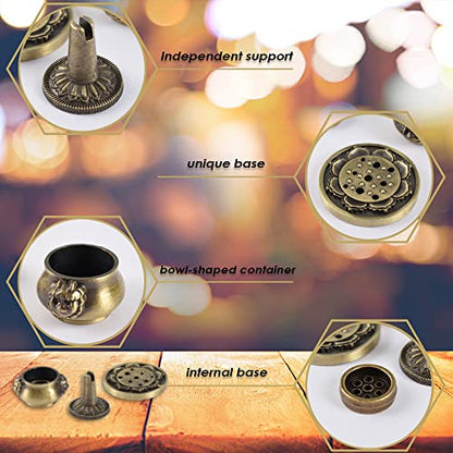 Incense Burner, 3Pcs Bronze Incense Holder Cone Holder Bowl-Shape Incense Burner for Joss Stick, Tower Incense, Incense Coil (3 Styles) - color: Bronze, 3 Pcs