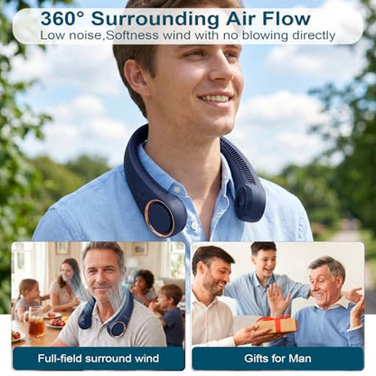 CIVPOWER Neck Fan: Portable Personal Neck Cooling Rechargeable Bladeless Fan - Hands Free 3 Speed 4000 mAh Battery USB Operated Wearable Headphone Design - Gift for Men Women Outdoor (Dark Blue) - color: Dark Blue
