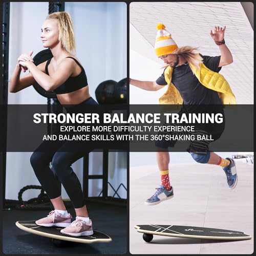 Sportneer Balance Board - 7 Modes Wobble Board with Adjustable Stoppers - Exercise Balancing Stability Trainer for Improve Balance, Surf Trainer & Physical Therapy - Roller and 2.8'' Ball Included - color: Beige