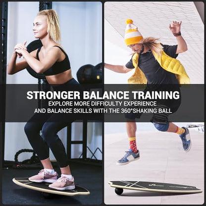 Sportneer Balance Board - 7 Modes Wobble Board with Adjustable Stoppers - Exercise Balancing Stability Trainer for Improve Balance, Surf Trainer & Physical Therapy - Roller and 2.8'' Ball Included - color: Beige