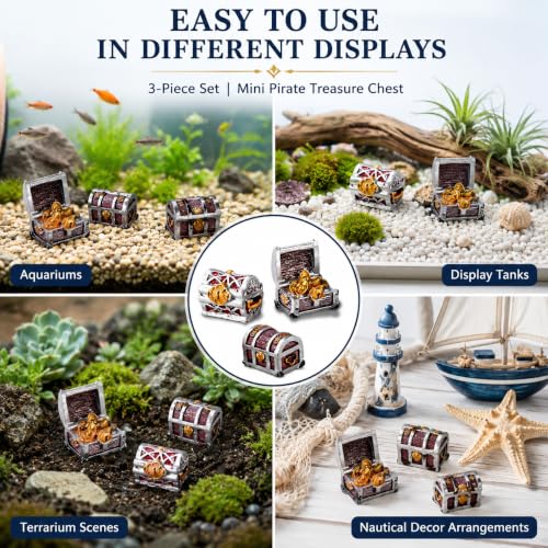 3Pcs Random Creative Pirate Treasure Chest Aquarium Decoration, Fish Tank Ornament, Mini Treasure Chest Aquarium Decor