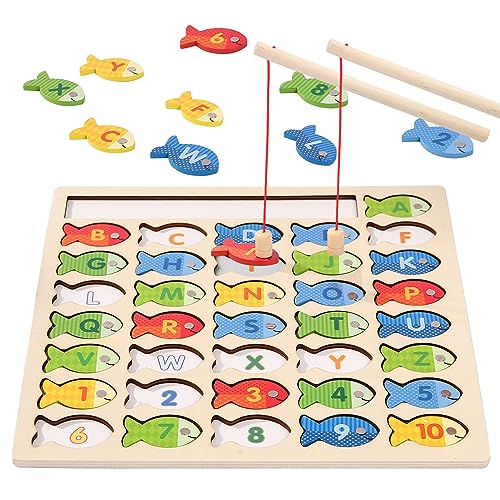 Diaodey Wooden Magnetic Fishing Game for Toddlers with Letters and Numbers