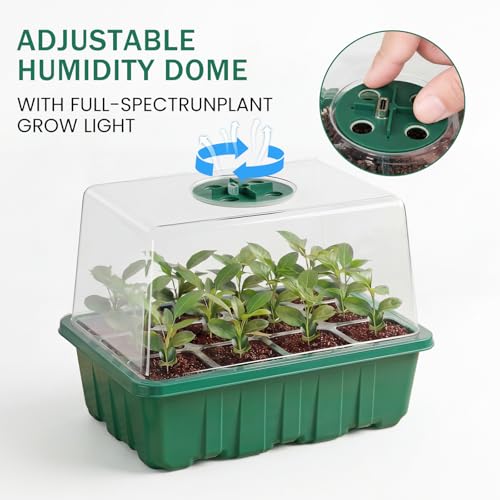 YAUNGEL Seed Starter Tray with Grow Light, 4 Pack Seed Starter Kit with Timing Controller Adjustable Brightness, Thicken Seedling Starter Trays with Humidity Domes Heightened Lids, Gift Box | Seed Starter Kit with LED, 4/8/12/18H Timer, Adjustable Brightn