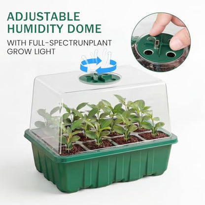 YAUNGEL Seed Starter Tray with Grow Light, 4 Pack Seed Starter Kit with Timing Controller Adjustable Brightness, Thicken Seedling Starter Trays with Humidity Domes Heightened Lids, Gift Box | Seed Starter Kit with LED, 4/8/12/18H Timer, Adjustable Brightn
