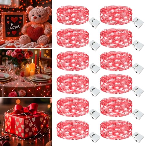 12 Pack Fairy Lights Battery Operated - 7ft 20 Led Twinkle Lights 3 Modes, Bulk Mini String Lights Waterproof for Mason Jars Vases DIY Party Wedding Decoration Christmas - Red - color: Red, size: 12 Pack