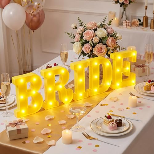 Aurelema Sukkot Large LED Letter Sign LED Lights Battery Powered Table Decoration for Party Gift Tabletop Decoration(Bride) - size: 8.27 inches, style: Bride