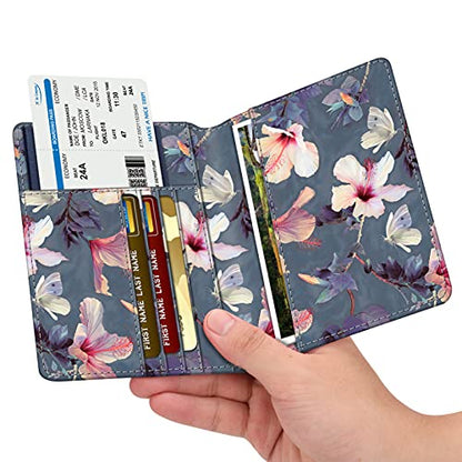 FINTIE Passport Holder, Slim Travel Wallet RFID Blocking Card Case Cover - color: blooming hibiscus
