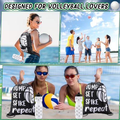 Talltalk 12 Pcs Volleyball Water Bottle and Drawstring Bag Set Volleyball Party Favor 24 oz Sports Squeeze Bottles with Drawstring Bags for Team Gifts Goodie Gift Bag Birthday Decorations