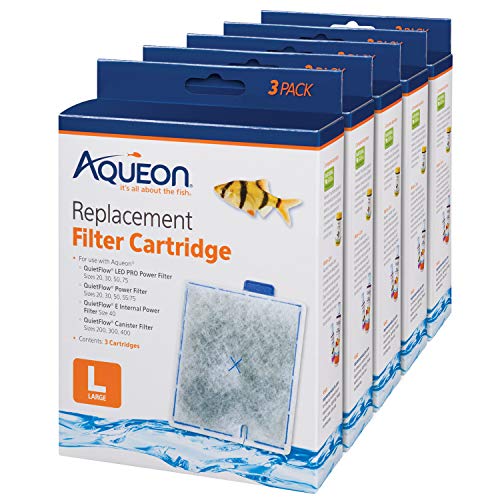 Aqueon Replacement Filter Cartridges For Filter Models 20, 30, 40, 50, and 75, and Canister Models 200, 300, and 400, Large, 15 pack | Fish tank filter cartridge with activated carbon, rinse-install tab, change every 4 weeks, fits canister filter 200-400