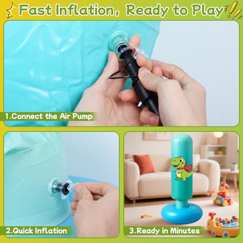 Inflatable Punching Bag for Kids: Qoosea 48 Inches Kids Bop Bag Boxing Gloves & Air Pump Dinosaur Toy Gift for Toddler & Kid Ages 3-8,Freestanding Punching Bag Easy to Inflate,Boxing Bag - color: Light Blue