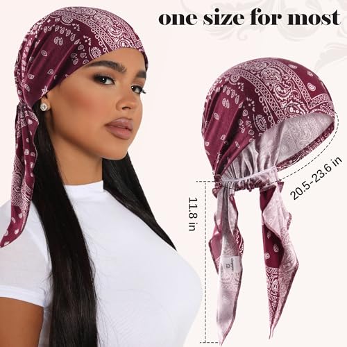 Ababalaya Chemo Headwear for Women Softer Headcover with Longer Tails, Breathable Skull Cap Non-Slip Sleep Beanie - color: 4 Pack Paisley