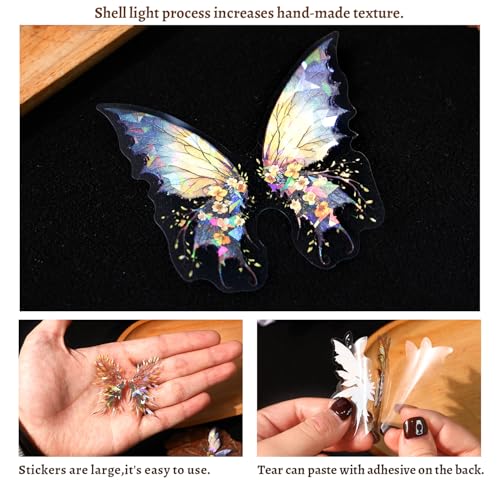 80-Piece Holographic Glitter Butterfly Art Stickers for Scrapbooking, Journaling, Resin Crafting – Waterproof Transparent Floral Fantasy Butterfly Decals - color: Glitter Butterfly