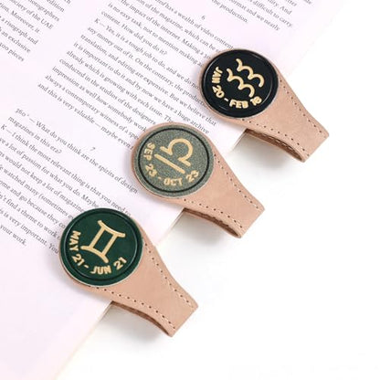 3 PCS Leather Magnetic Bookmark Clips, Zodiac PU Leather Bookmarks for Book Lovers, Full Set of Book Clip Accessories, Wind Direction Constellation - style: Air Signs Constellation