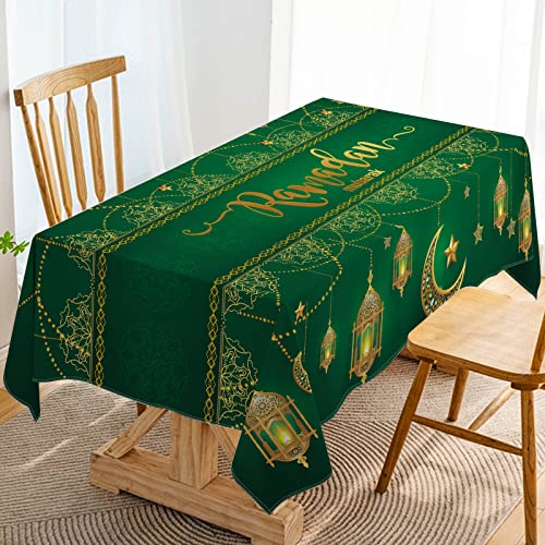 Hafangry Ramadan Mubarak Tablecloth Islamic Muslim Eid Decoration Golden Star Moon Lantern Kitchen Dining Room Table Cover (60" x 84") - size: 60" x 84"