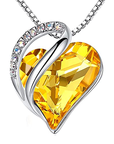 Leafael Gift Necklaces for Women, Infinity Love Birthstone Heart Crystal Pendant, Birthday Anniversary Jewelry for Wife, Mom, and Her, Silver Plated, 18" + 2" Adjustable Chain - color: 11b-November-Citrine Yellow